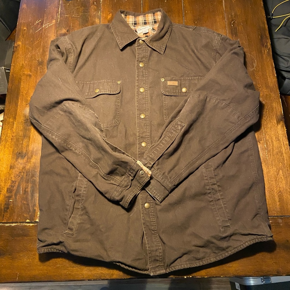 Vintage brown flannel insulated carhartt jacket